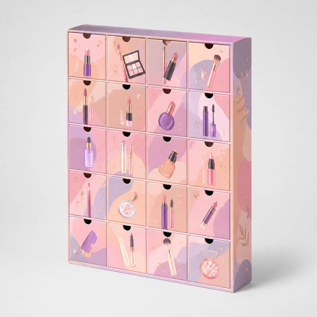 Calendrier de l'Avent beaut&eacute;, bo&icirc;te illustr&eacute;e 24 cases